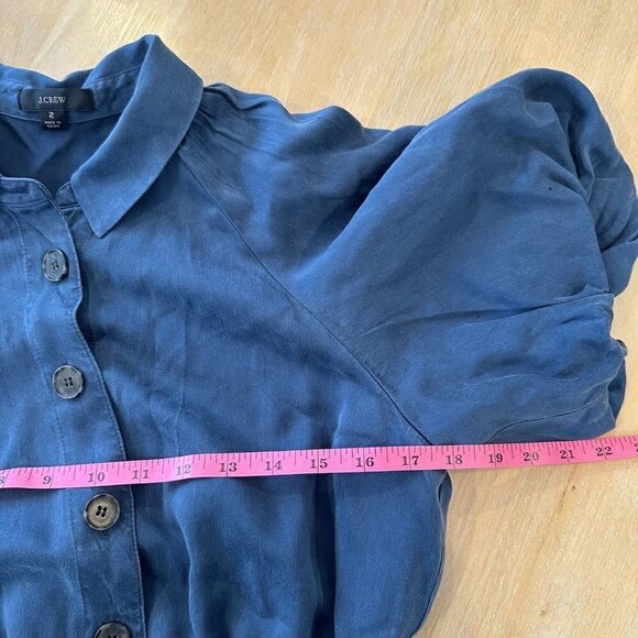 J. Crew Belted Jumpsuit Blue Puff Sleeve Boho Silky Pockets Button Down 2 $268 - Picture 9 of 11
